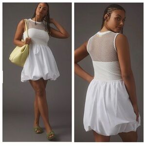 Anthropologie Maeve mesh twofer bubble hem mini dress white XS